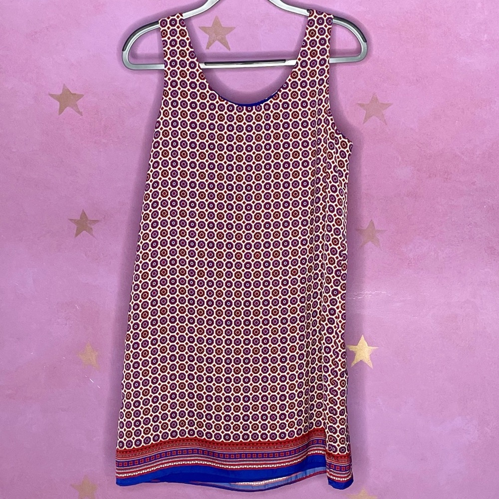 Lila Rose Sleeveless Shift Dress 6 Classic Red & Blue Geometric Print Lined